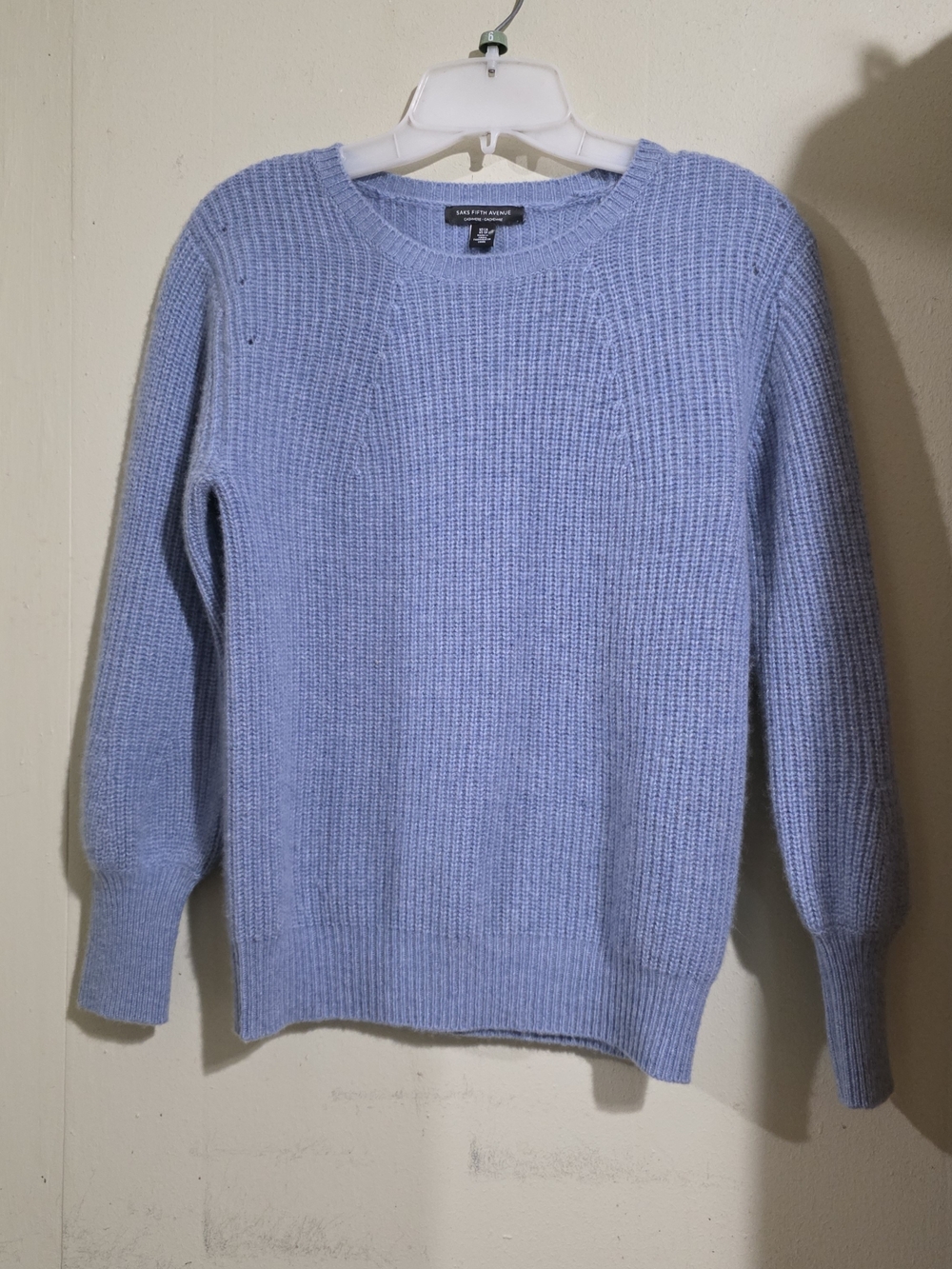 Saks Fifth Avenue 100% Cashmere Knot Sweatwr Light Blue Womens Size XS